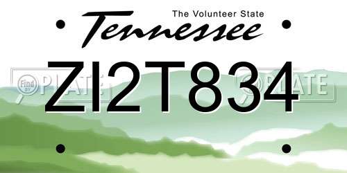 ZI2T834 Tennessee License Plate