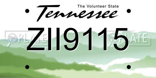 ZII9115 Tennessee License Plate