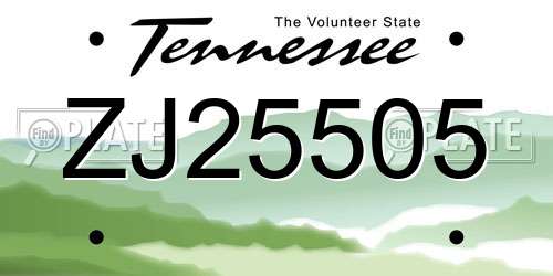 ZJ25505 Tennessee License Plate