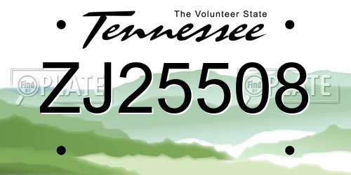 ZJ25508 Tennessee License Plate
