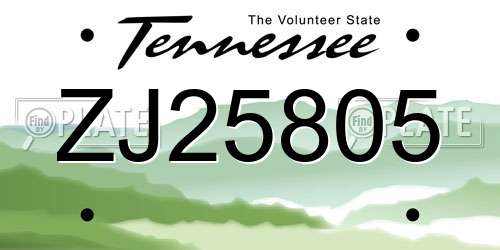 ZJ25805 Tennessee License Plate