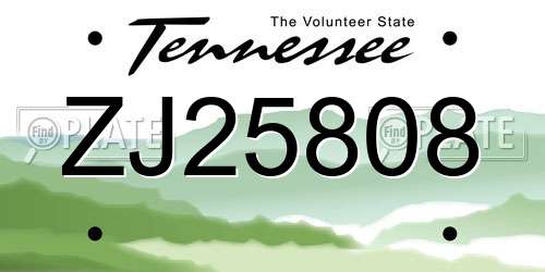ZJ25808 Tennessee License Plate