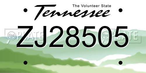 ZJ28505 Tennessee License Plate