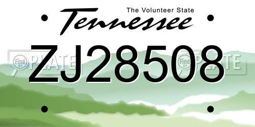 ZJ28508 Tennessee License Plate