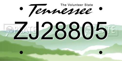 ZJ28805 Tennessee License Plate