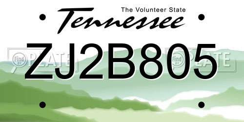 ZJ2B805 Tennessee License Plate