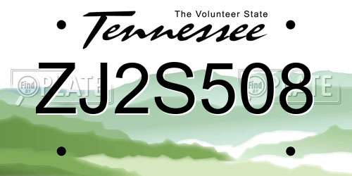 ZJ2S508 Tennessee License Plate