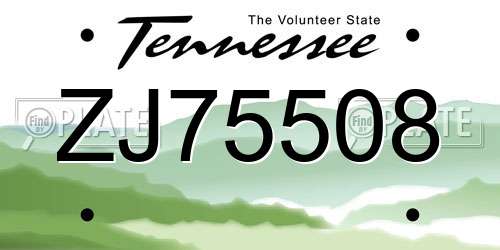 ZJ75508 Tennessee License Plate