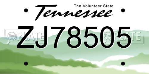 ZJ78505 Tennessee License Plate