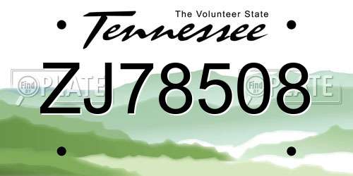 ZJ78508 Tennessee License Plate