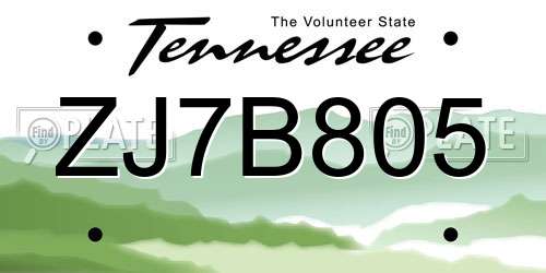 ZJ7B805 Tennessee License Plate