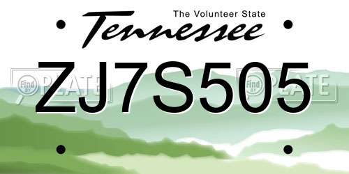 ZJ7S505 Tennessee License Plate
