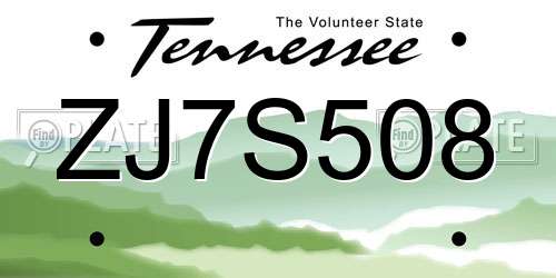 ZJ7S508 Tennessee License Plate