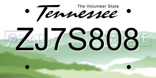 ZJ7S808 Tennessee License Plate