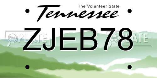 ZJEB78 Tennessee License Plate
