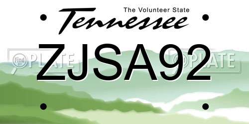 ZJSA92 Tennessee License Plate