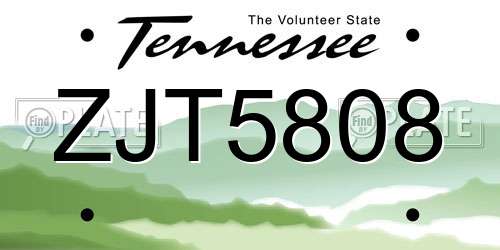 ZJT5808 Tennessee License Plate