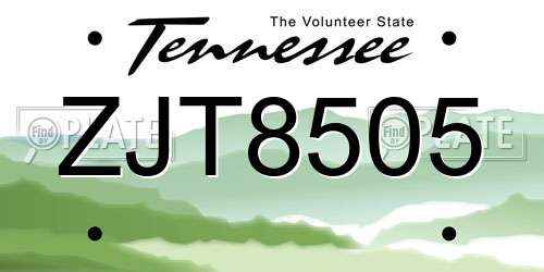ZJT8505 Tennessee License Plate