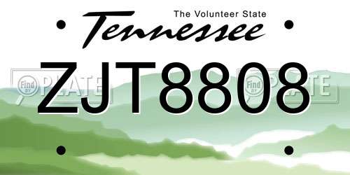 ZJT8808 Tennessee License Plate