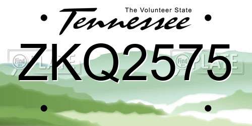 ZKQ2575 Tennessee License Plate