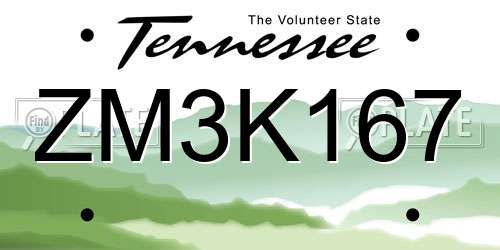 ZM3K167 Tennessee License Plate
