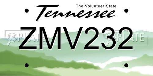 ZMV232 Tennessee License Plate