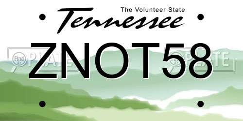 ZNOT58 Tennessee License Plate