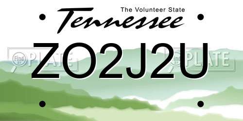ZO2J2U Tennessee License Plate