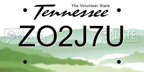 ZO2J7U Tennessee License Plate
