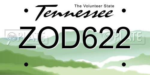 ZOD622 Tennessee License Plate