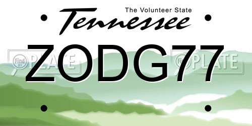 ZODG77 Tennessee License Plate