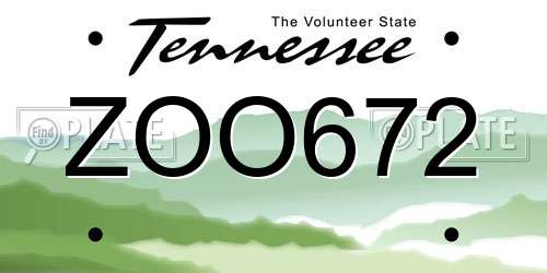 ZOO672 Tennessee License Plate