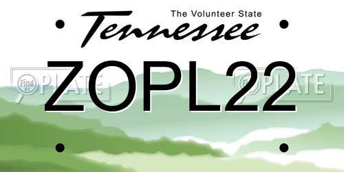 ZOPL22 Tennessee License Plate