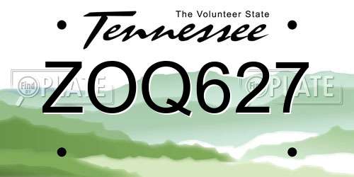 ZOQ627 Tennessee License Plate