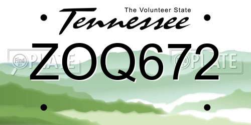 ZOQ672 Tennessee License Plate