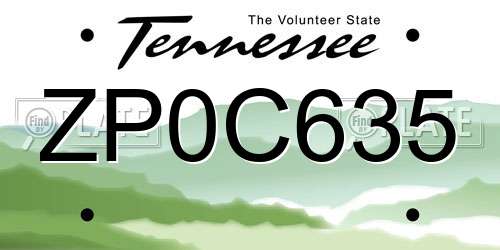 ZP0C635 Tennessee License Plate