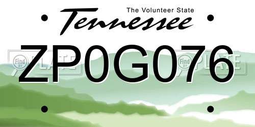 ZP0G076 Tennessee License Plate