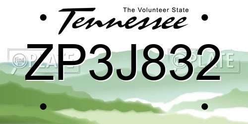 ZP3J832 Tennessee License Plate