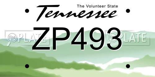 ZP493 Tennessee License Plate