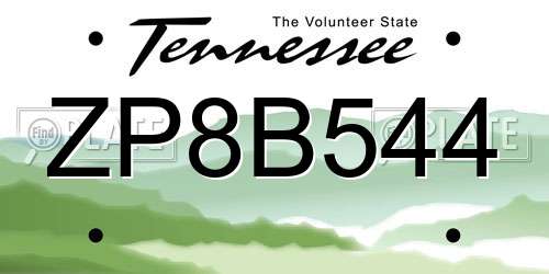 ZP8B544 Tennessee License Plate