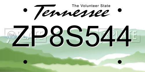 ZP8S544 Tennessee License Plate
