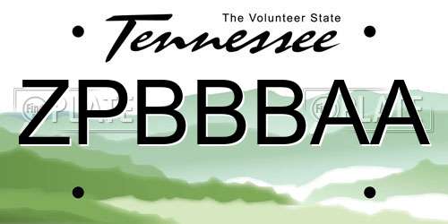 ZPBBBAA Tennessee License Plate