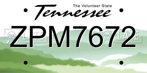 ZPM7672 Tennessee License Plate