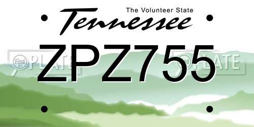 ZPZ755 Tennessee License Plate