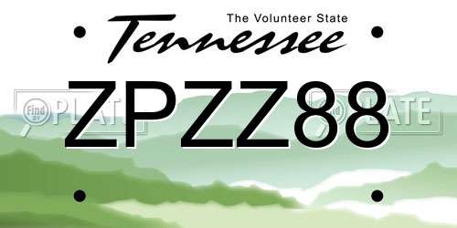 ZPZZ88 Tennessee License Plate