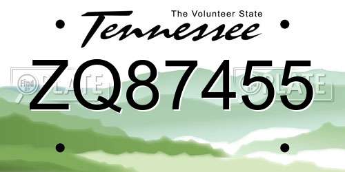 ZQ87455 Tennessee License Plate