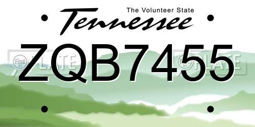ZQB7455 Tennessee License Plate