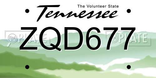 ZQD677 Tennessee License Plate