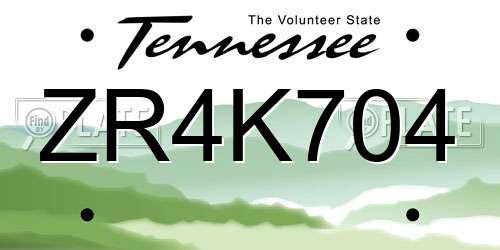 ZR4K704 Tennessee License Plate