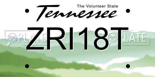 ZRI18T Tennessee License Plate